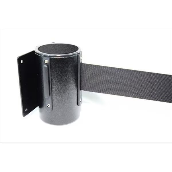 VIP Crowd Control 1400 8 ft. Black Belt Wall Mounted Belt Barriers - Black Finish, Vic Crowd Control Inc, Mfr#: 1400